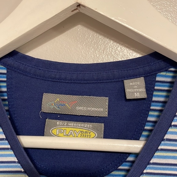 Greg Norman Stripped V Neck Shirt - Picture 2 of 4